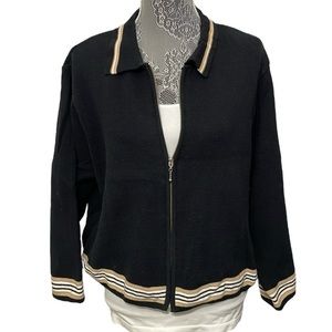 Liz Claiborne Lizwear Size Large Petite black cotton zip front cardigan sweater‎